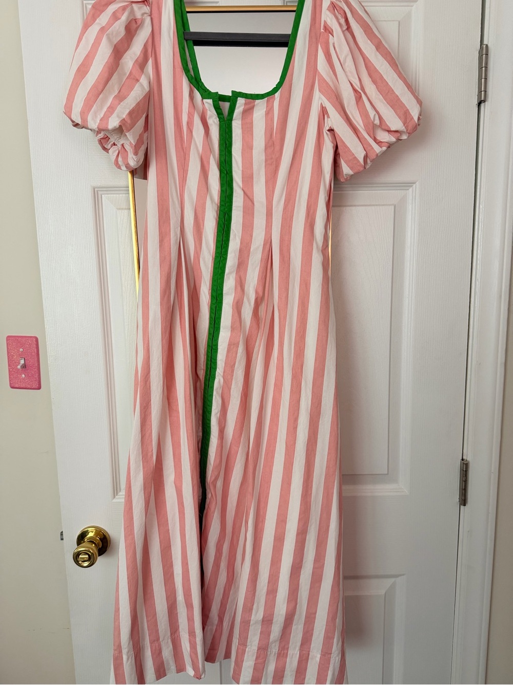 TCEC Pink and White Striped Maxi Dress with Green Trim